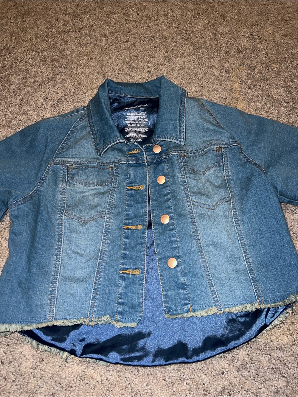 Universal Thread Blue Cropped Denim Jacket with Frayed Hem